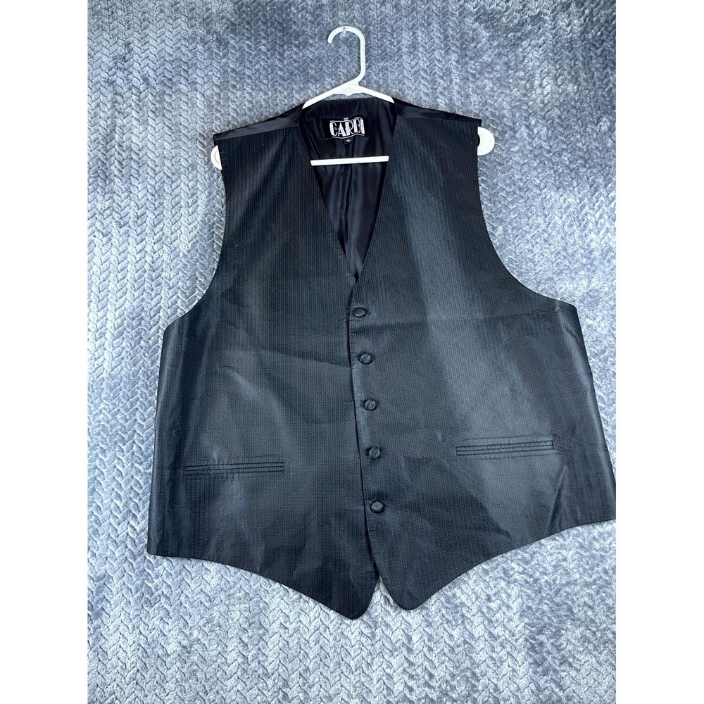 Cardi Collection Tuxedo Vest Mens XL Black Herringbone Classic Formal Wedding